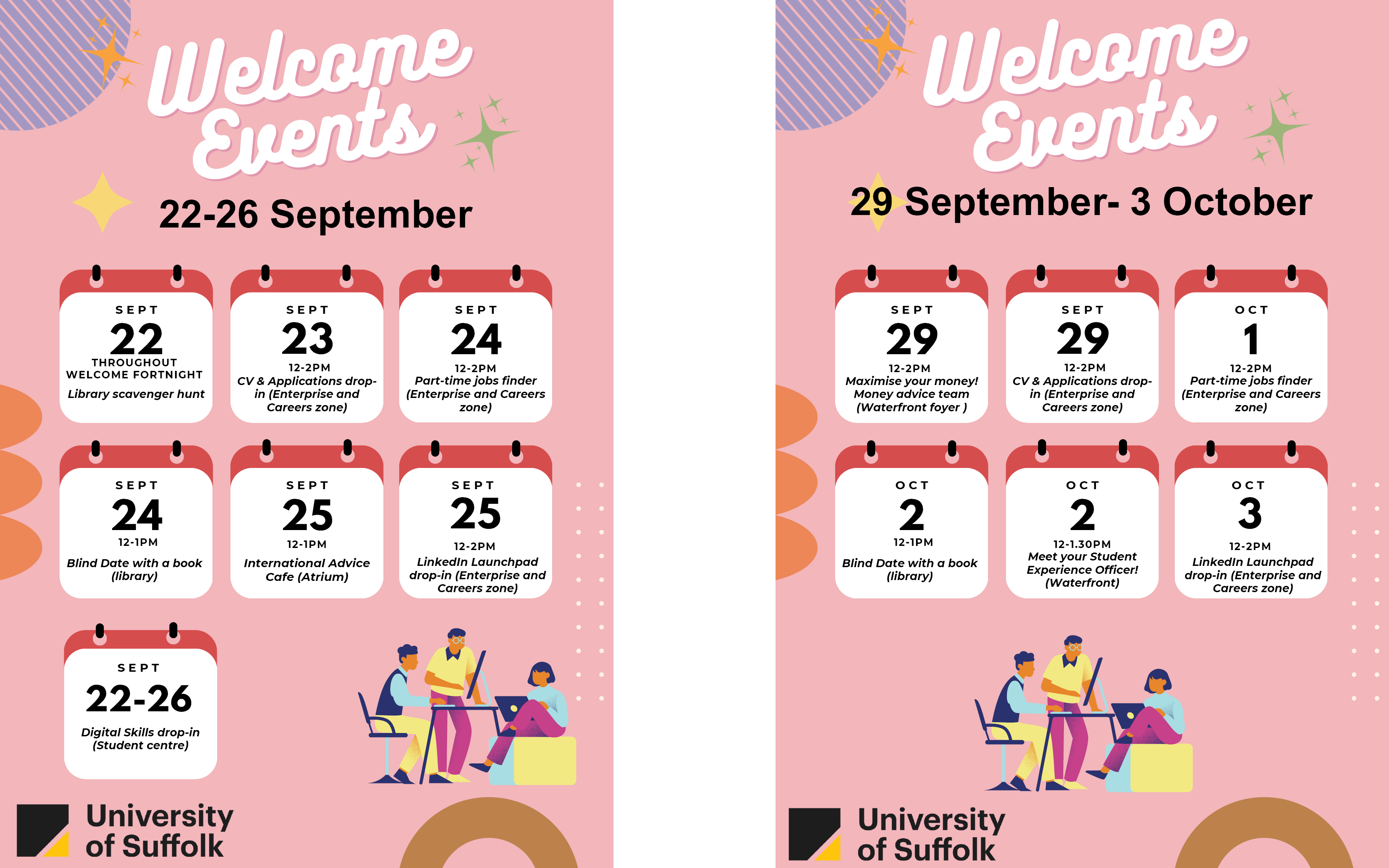 An image of our Events Schedule for Welcome Week, September 2025